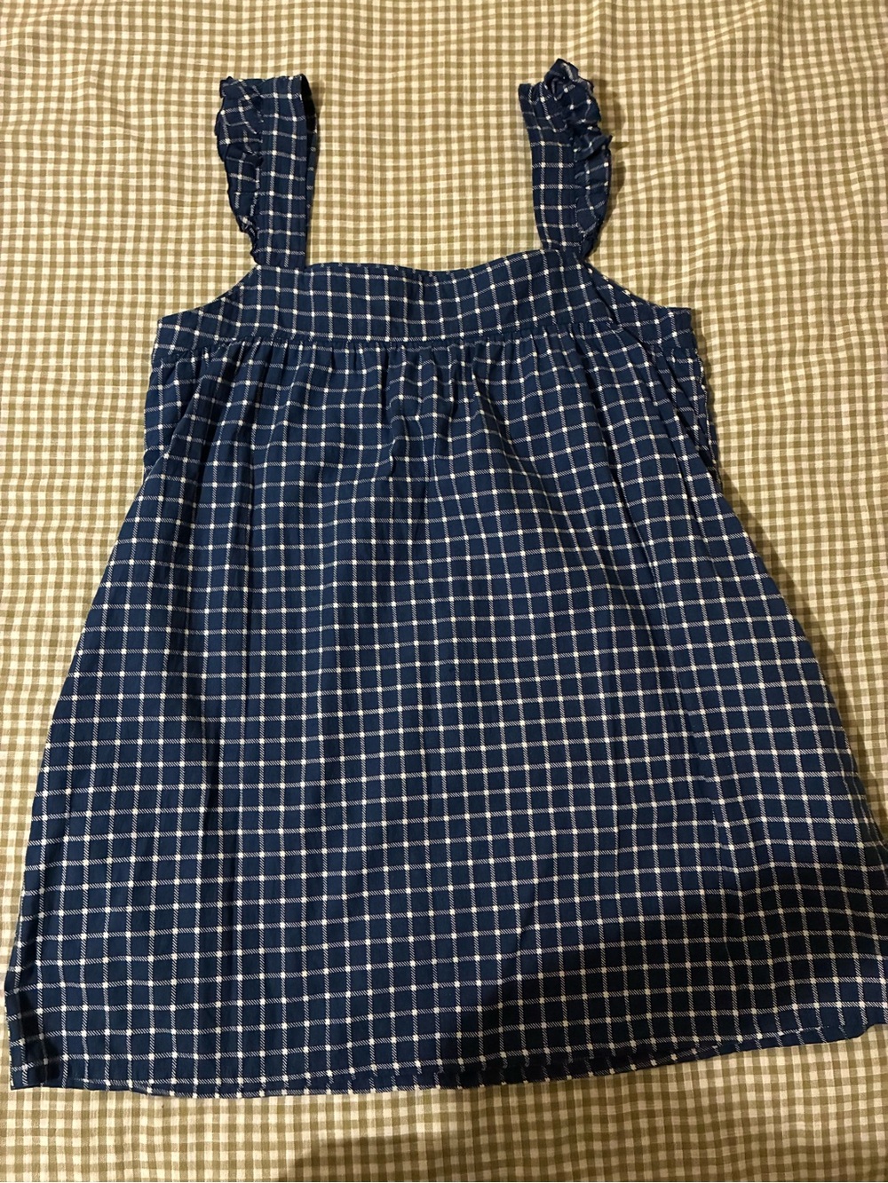 Motel Rocks Navy Blue White Checked Ruffled Strap Tank Top - Picture 2 of 3